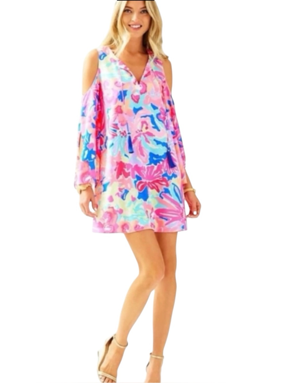 Lilly Pulitzer Benicia Cold Shoulder Floral Print Dress Size Medium